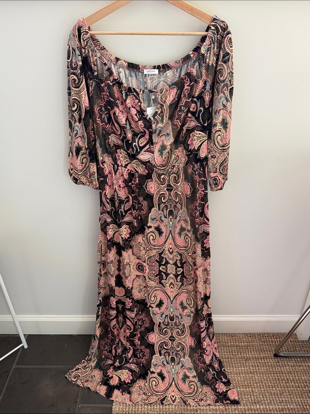 LASCANA Paisley Maxi Dress Size 10 Boho Off Shoulder V Neck Midi Maxi Dress NWT
